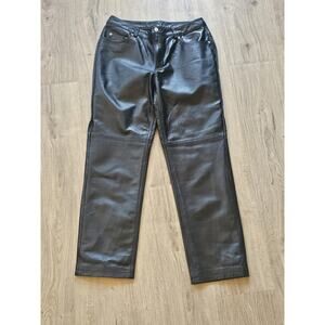 Newport News Jeanology 100% Leather Pant Womens Size 12P Black High Waist Lined